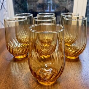Honey Gold/Amber Vintage Anchor Hocking Regal Swirl Glass 12 Oz Tumbler-Set Of 7